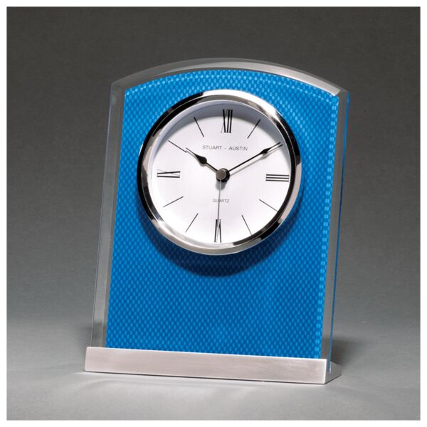 5" x 6 1/2" Glass Clock with Carbon Fiber Design on Aluminum Base-Plate Not Included Thumbnail