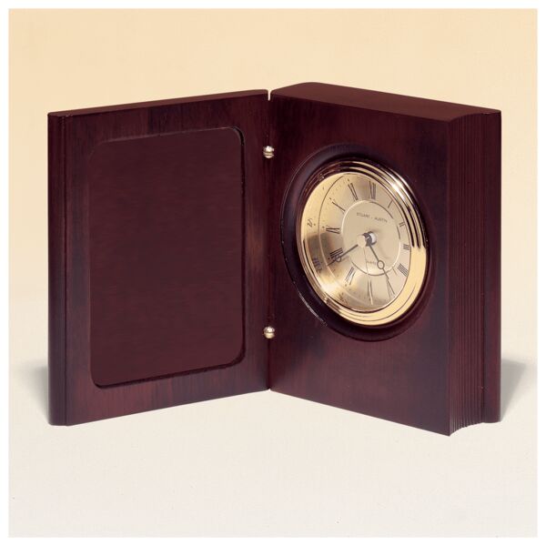 5 3/8" x 4 1/4" Hand Rubbed Finish Book Clock w/ Spun Dial, 3 Hand Movement-Plate Not Included Thumbnail