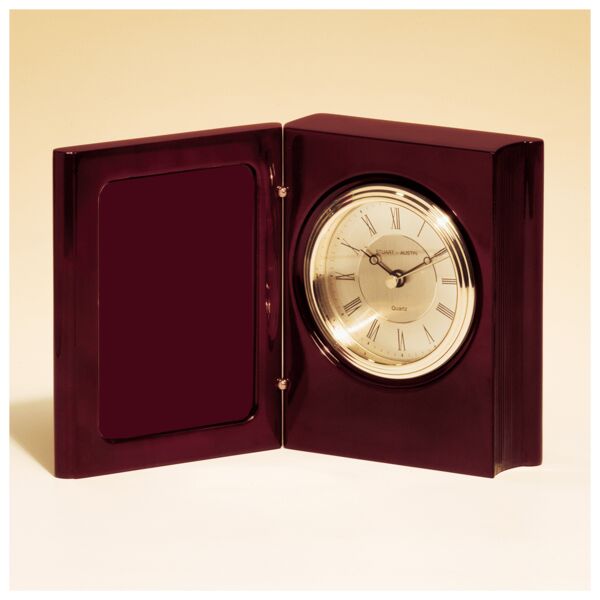 5 3/8" x 4 1/4" Piano Finish Book Clock w/Diamond Spun Dial, 3 Hand Movement-Plate Not Included Thumbnail