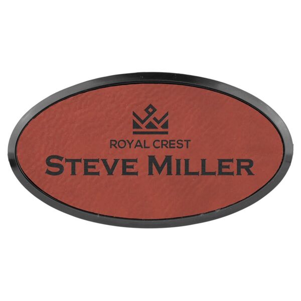 3" x 1 1/2" Rose Laserable Leatherette Oval Badge & Frame Thumbnail