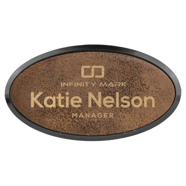 3" x 1 1/2" Rustic/ Laserable Leatherette Oval Badge & Frame Thumbnail