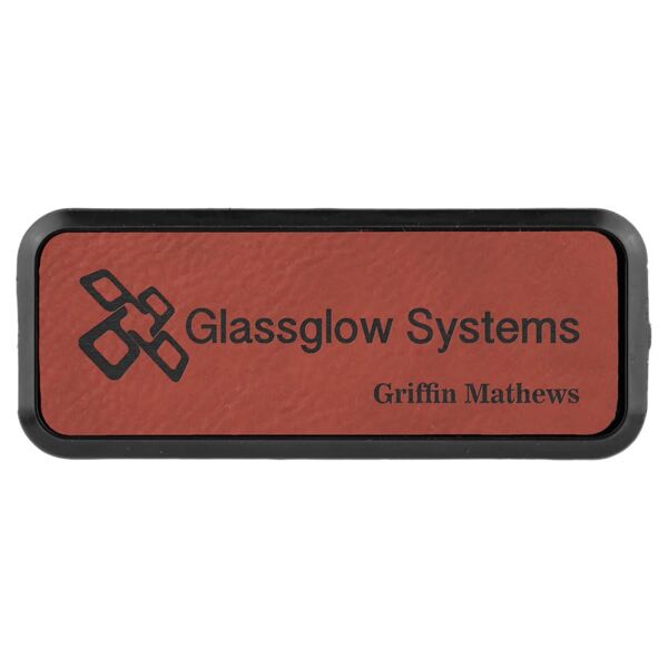 3" x 1" Rose Laserable Leatherette Round Corner Badge & Frame Thumbnail