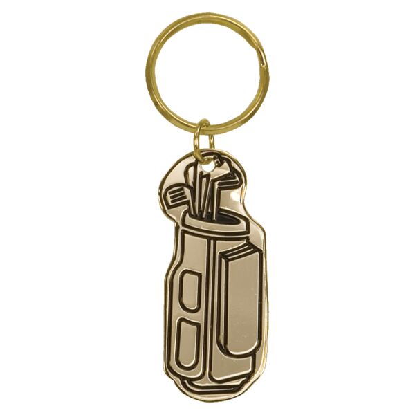 1" x 2 1/2" Golf Bag Brass Keychain Thumbnail