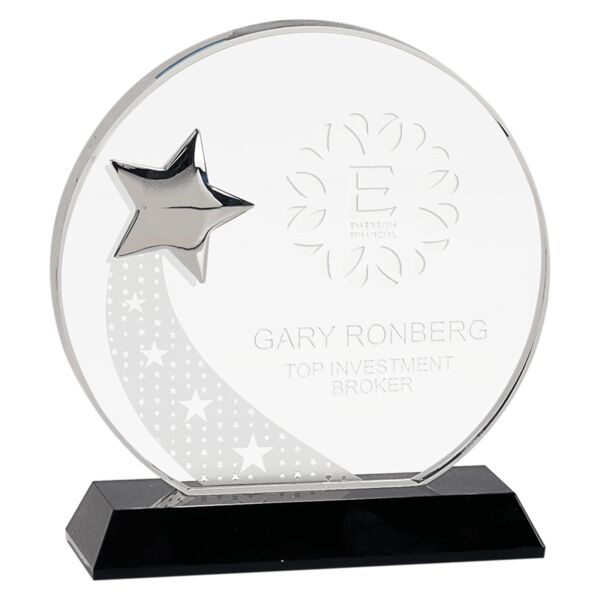 6 1/4" Round Crystal with Star on Pedestal Base Thumbnail