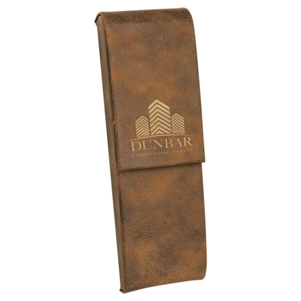 6 1/2" x 2" Rustic/ Laserable Leatherette Double Pen Case Thumbnail
