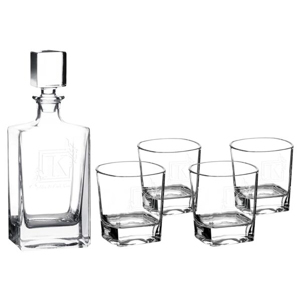Polar Camel 810 mL Rectangle Glass Decanter Set with Four 8 oz. Rocks Glasses in Gift Box with Printed Paper Sleeve Thumbnail