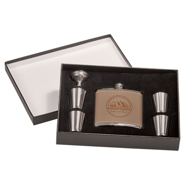 6 oz. Leather Flask Set in Presentation Box Thumbnail