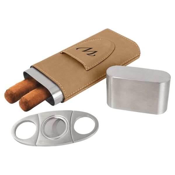 Laserable Leatherette Cigar Case with Cutter Thumbnail