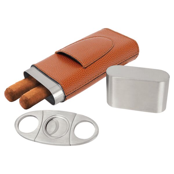 Basketball Laserable Leatherette Cigar Case with Cutter Thumbnail