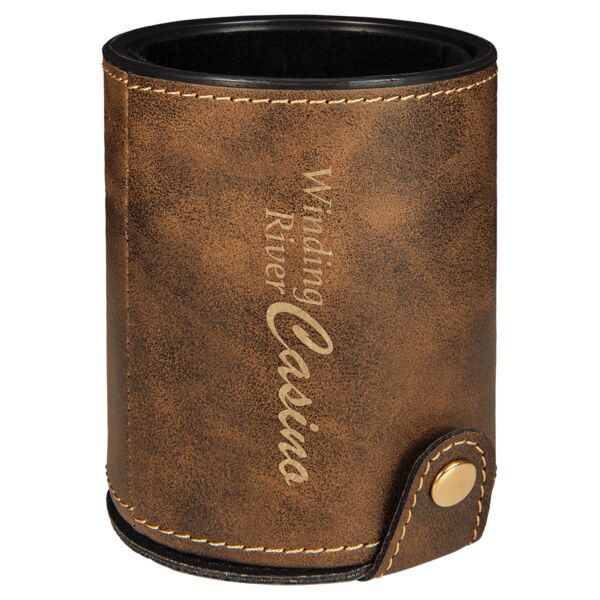 Rustic/ Laserable Leatherette Dice Cup with 5 Dice Thumbnail
