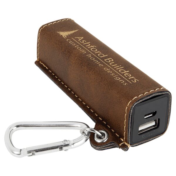 Rustic/ Laserable Leatherette 2200 mAh Power Bank with USB Cord Thumbnail