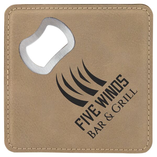 4" x 4" Square Laserable Leatherette Bottle Opener Coaster Thumbnail