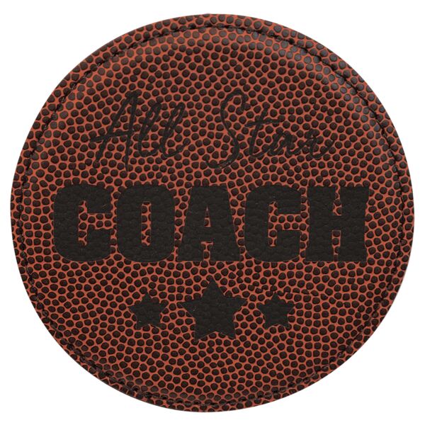 4" Round Football Laserable Leatherette Coaster Thumbnail