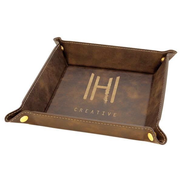 6" x 6" Rustic/ Laserable Leatherette Snap Up Tray with Snaps Thumbnail