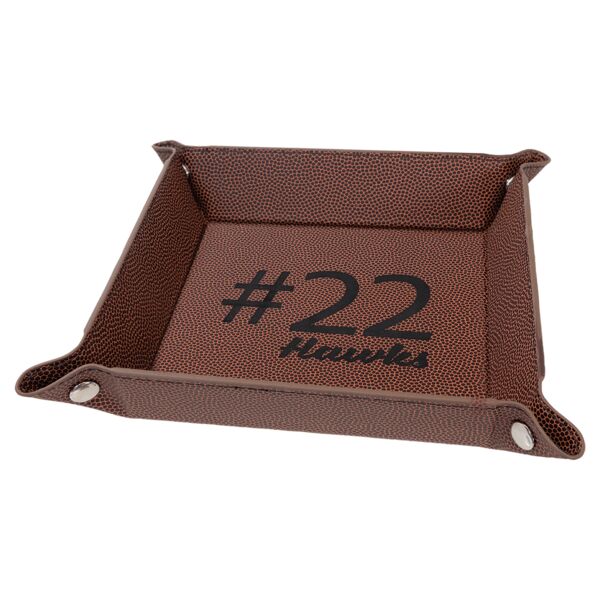 6" x 6" Football Laserable Leatherette Snap Up Tray with Snaps Thumbnail