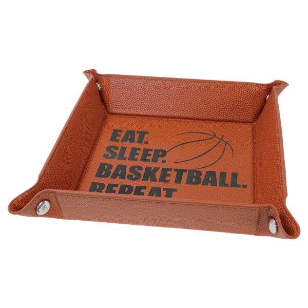 6" x 6" Basketball Laserable Leatherette Snap Up Tray with Snaps Thumbnail