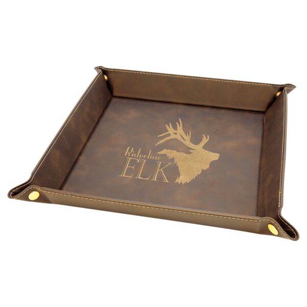 9" x 9" Rustic/ Laserable Leatherette Snap Up Tray with Snaps Thumbnail