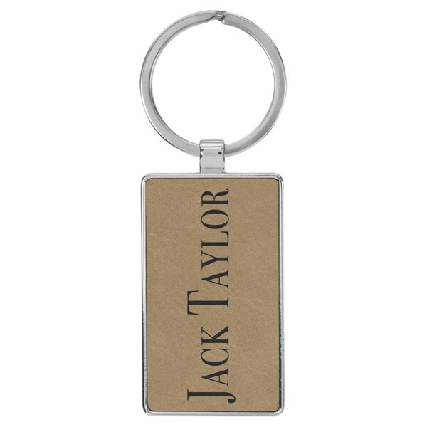 2 3/4" x 1 1/4" Laserable Leatherette/Metal Rectangle Keychain Thumbnail