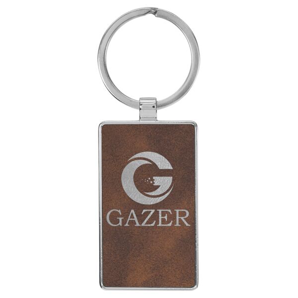 2 3/4" x 1 1/4" Laserable Leatherette/Metal Rustic/ Rectangle Keychain Thumbnail