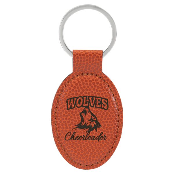 3" x 1 3/4" Basketball Laserable Leatherette Oval Keychain Thumbnail