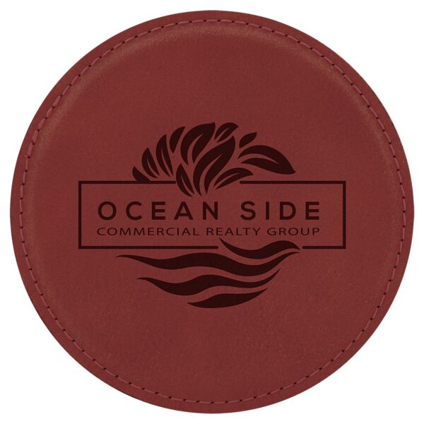 4" Round Rose Laserable Leatherette Coaster Thumbnail