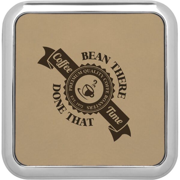 3 5/8" x 3 5/8" Square Laserable Leatherette Coaster w/ Edge Thumbnail