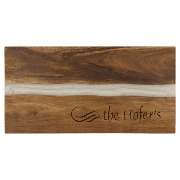18" x 9" Acacia with Pearl Resin Serving Board Thumbnail