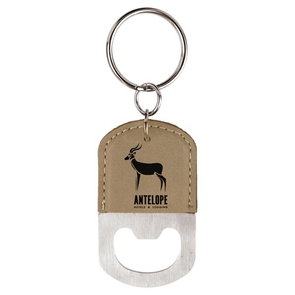 Oval Laserable Leatherette Bottle Opener Keychain Thumbnail