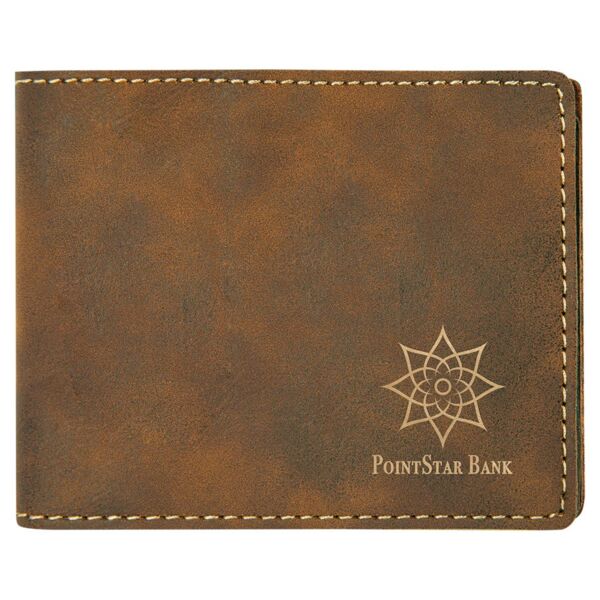 4 1/2" x 3 1/2" Rustic/ Laserable Leatherette Bifold Wallet Thumbnail