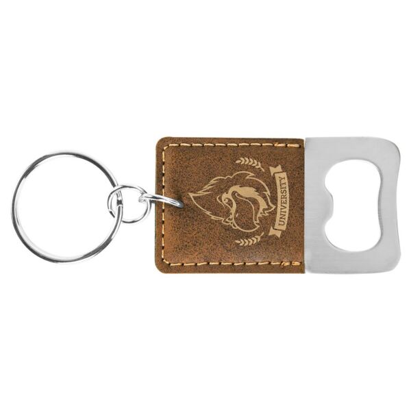 Rectangle Rustic/ Laserable Leatherette Bottle Opener Keychain Thumbnail