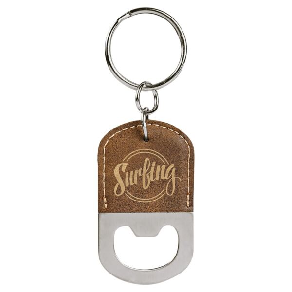 Oval Rustic/ Laserable Leatherette Bottle Opener Keychain Thumbnail