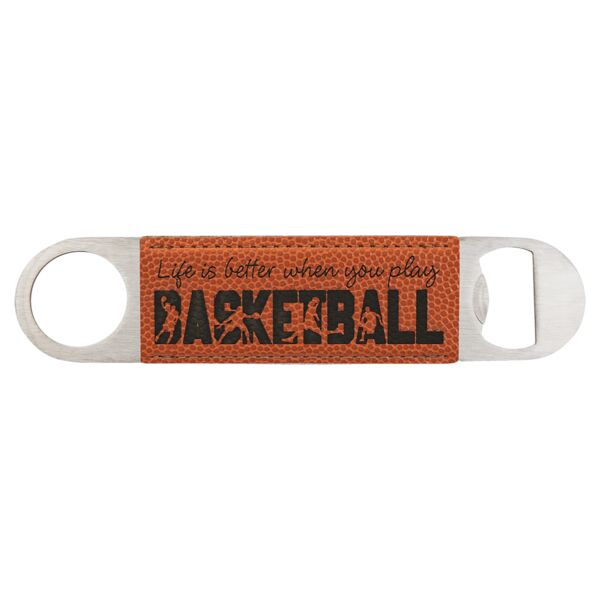 1 1/2" x 7" Basketball Laserable Leatherette Bottle Opener Thumbnail