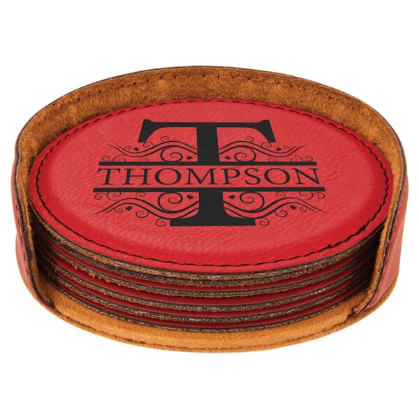 4" Laserable Leatherette Round 6-Coaster Set Thumbnail