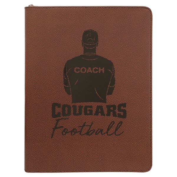 9 1/2" x 12" Football w/ Zipper Laserable Leatherette Portfolio with Notepad Thumbnail
