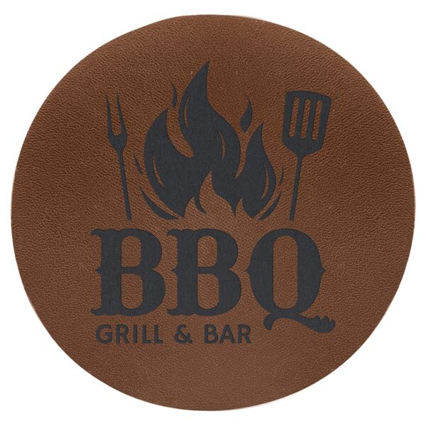 2 1/2" Round Brown Genuine Leather Patch with Adhesive Thumbnail