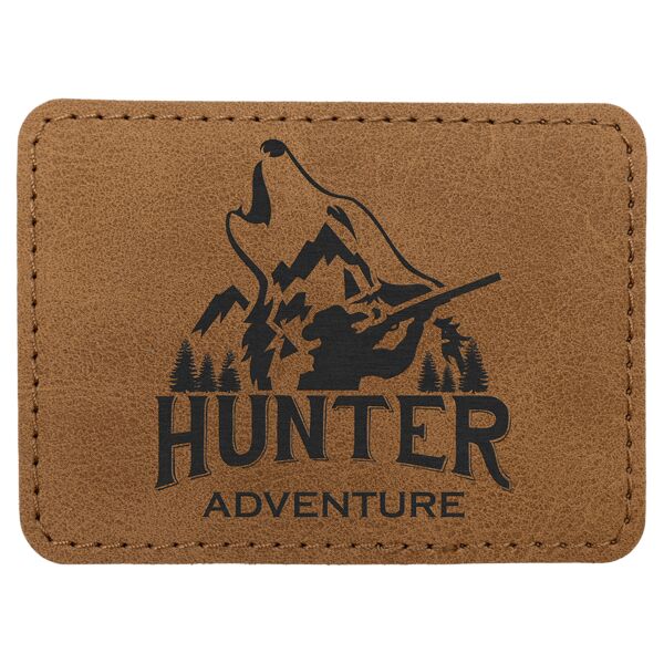 3 1/2" x 2 1/2" Medium Brown Premier Laserable Leatherette Rectangle Patch with Kota Pro Adhesive - Creekside Collection Thumbnail