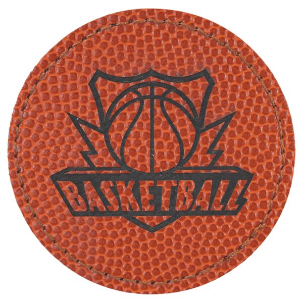 2 1/2" Basketball Laserable Leatherette Round Patch with Kota Pro Adhesive Thumbnail