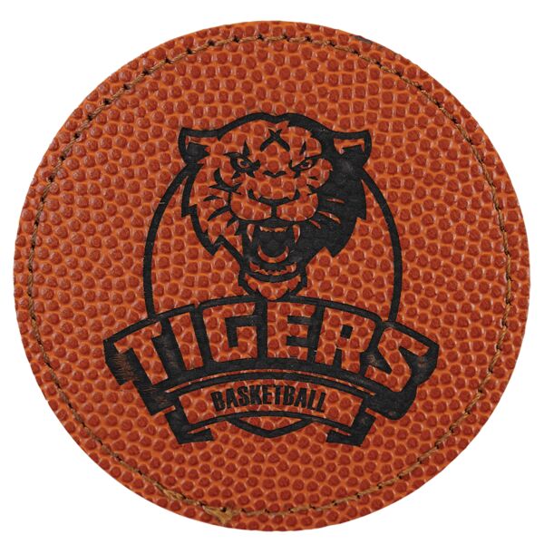3" Basketball Laserable Leatherette Round Patch with Kota Pro Adhesive Thumbnail
