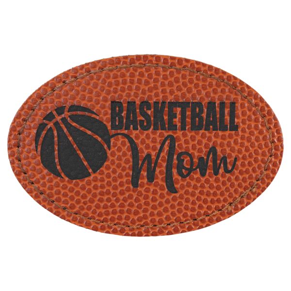3" x 2" Basketball Laserable Leatherette Oval Patch with Kota Pro Adhesive Thumbnail