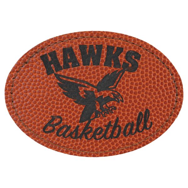 3 1/2" x 2 1/2" Basketball Laserable Leatherette Oval Patch with Adhesive Thumbnail