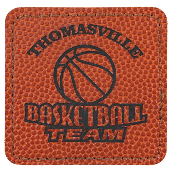 2 1/2" x 2 1/2" Square Basketball Laserable Leatherette Patch with Adhesive Thumbnail