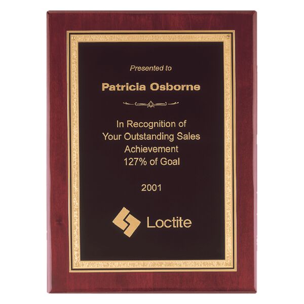 7" x 9" Airflyte Premium Piano Finish Plaque with Border FLorentine Border LaserFX Plate Thumbnail