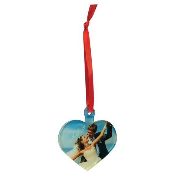 3" Heart Sublimatable Acrylic Ornament with Ribbon Thumbnail
