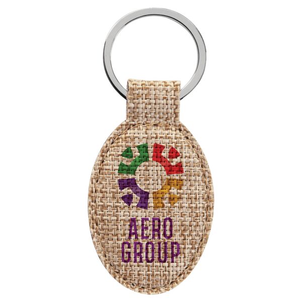 3" x 1 3/4" Oval Sublimatable Burlap Keychain Thumbnail