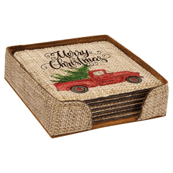 4" x 4" Sublimatable Burlap Square 6-Coaster Set Thumbnail