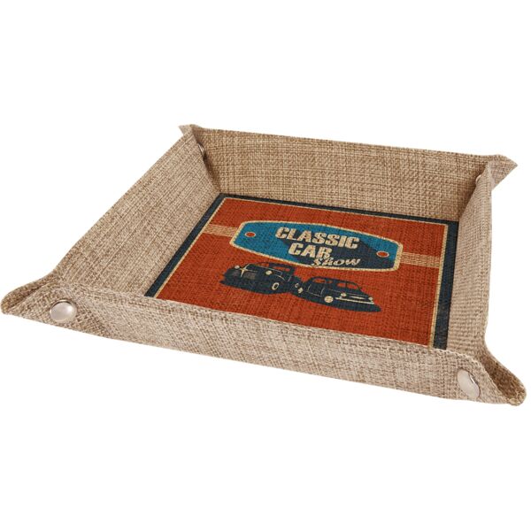 9" x 9" Sublimatable Burlap Snap Up Tray with Snaps Thumbnail