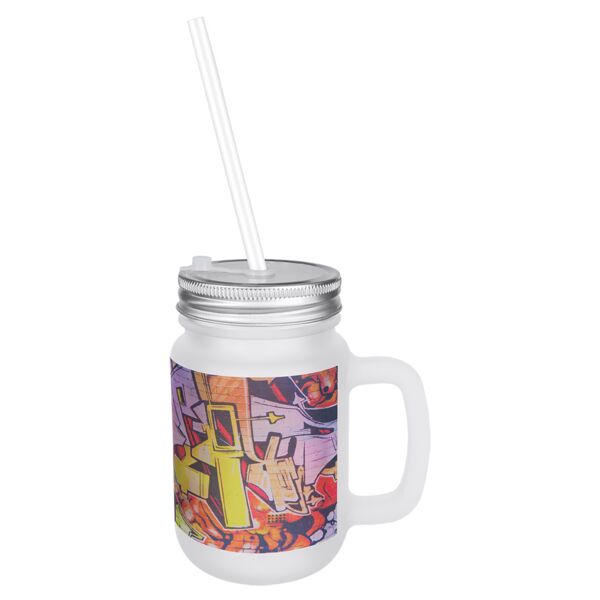 12 oz. Sublimatable Frosted Mason Jar with Lid & Straw Thumbnail