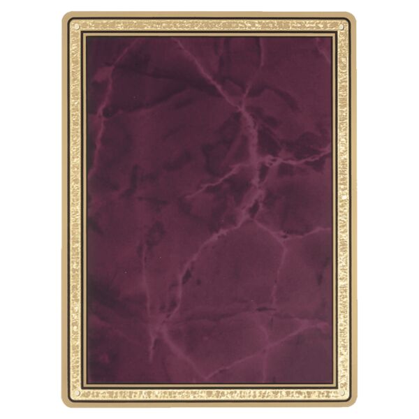 4 7/8" x 6 7/8" Ruby Marble Brass Plated Steel Plate with Rounded Corners, Florentine Border, and Four Holes Thumbnail