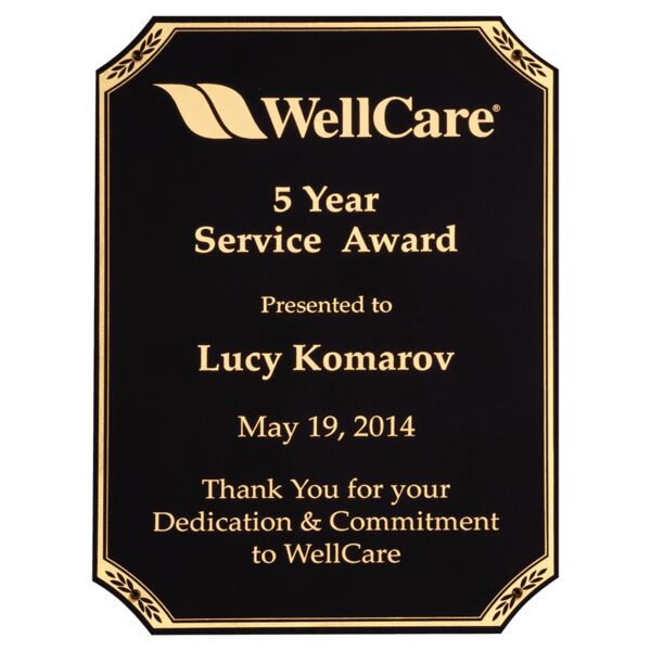 7" x 10" LaserFX Brass Plated Steel Plate with Notched Corner, Border and Four Holes Thumbnail